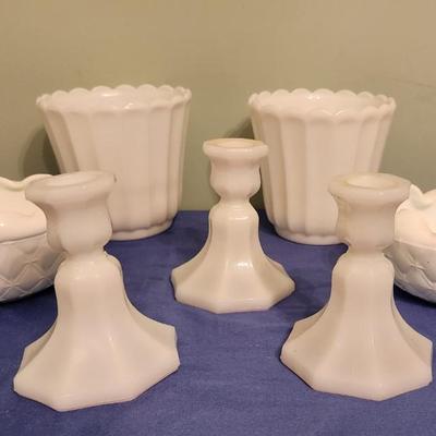 Milk glass candle holder - 7
