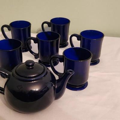 Navy Tea pot with Mugs - 6