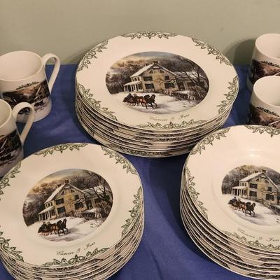 Currier and Ives dish set