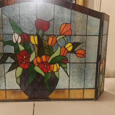 Stain glass fire place cover