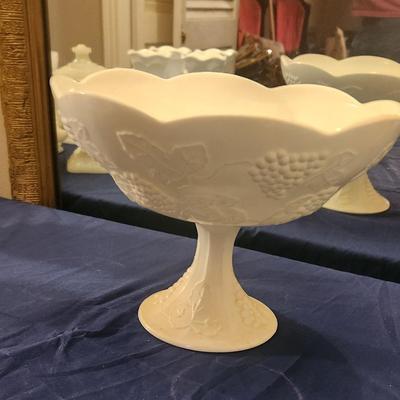Milk glass serving bowl - grape inlay