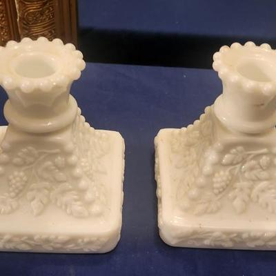 Milk glass candle holders - 2