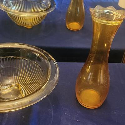 gold glass vase and bowl