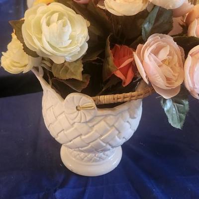 White basket vase with flowers