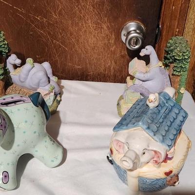 Cute kids glass bookends and piggy bank