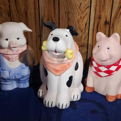 Pigs and cow cookie jars