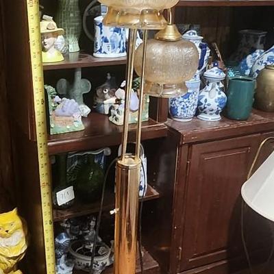 Rusty brass floor lamp w/glass shades
