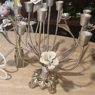 Candle holders silver and white