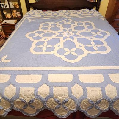 Queen size quilt lt blue & white