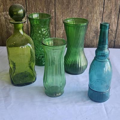 Assorted green glass