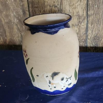 Hand painted vase w/cow