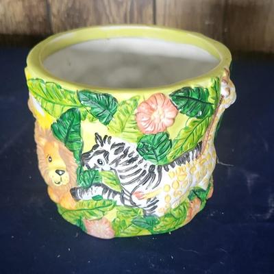 Kid animal painted plant pot