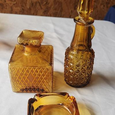Gold glass perfume - 2; and ashtray