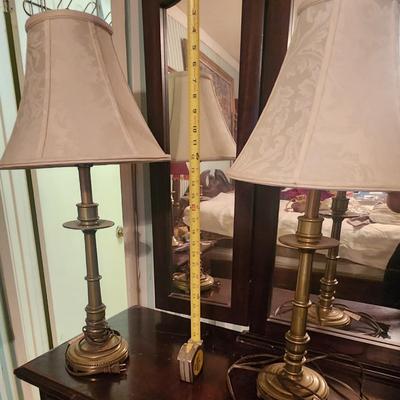 Set of brushed brass lamps (shades don't match)