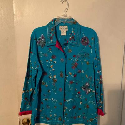 Teal floral beaded shacket size med