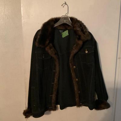 Dennis Basso denim jacket faux fur collar size med