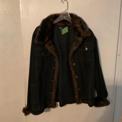 Dennis Basso denim jacket faux fur collar size med