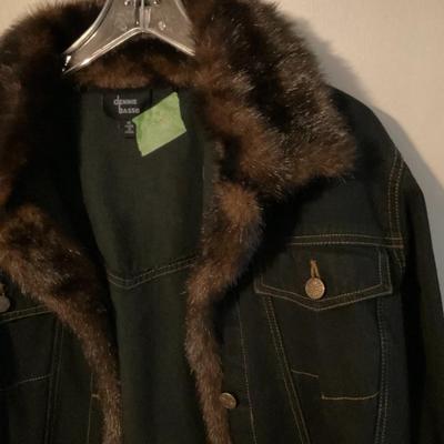 Dennis Basso denim jacket faux fur collar size med