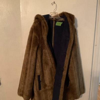 Brown faux fur & suede hooded coat size med