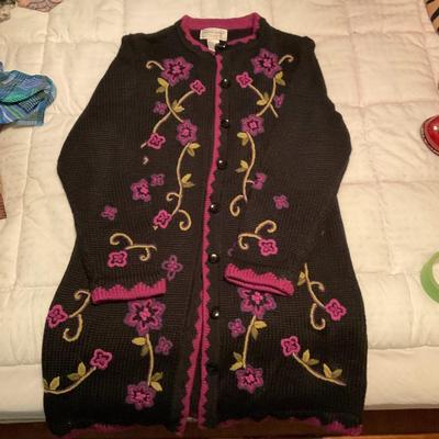 purple flower sweater jacket medium