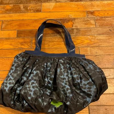 blue animal print slouchy reversible purse