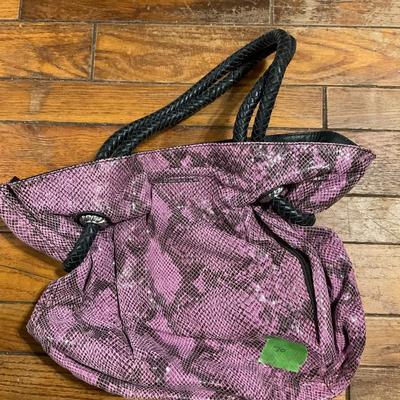 purple faux snakeskin purse
