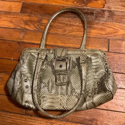 green snake skin purse