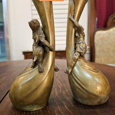 Pair Antique Japanese Metal Vases