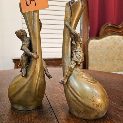 Pair Antique Japanese Metal Vases