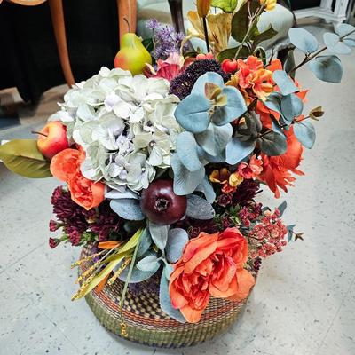 Basket with Colorful Artificial Flower Arrangement