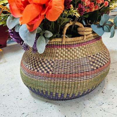Basket with Colorful Artificial Flower Arrangement