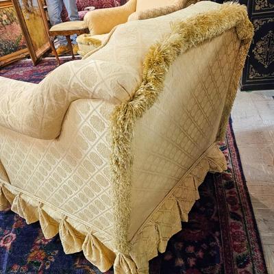 Two Custom Club Chairs in Yellow Silk