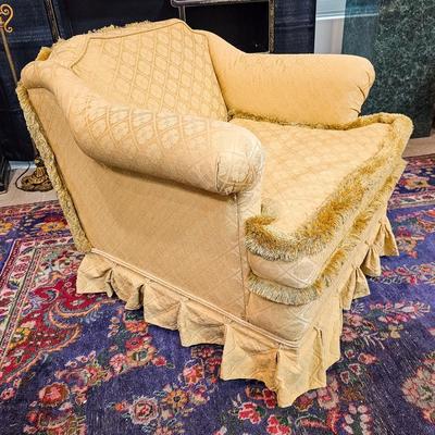 Two Custom Club Chairs in Yellow Silk