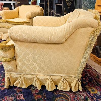 Two Custom Club Chairs in Yellow Silk