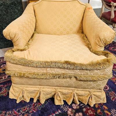 Two Custom Club Chairs in Yellow Silk