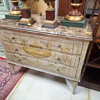 Contemporary Hand-painted Marble Top Chest