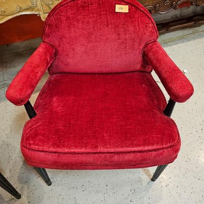 Two Black Lacquer and Red Velvet Chairs