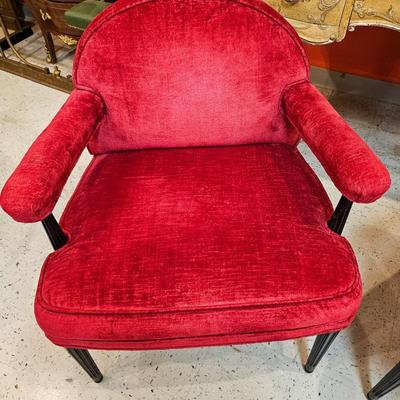 Two Black Lacquer and Red Velvet Chairs