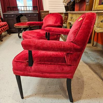 Two Black Lacquer and Red Velvet Chairs