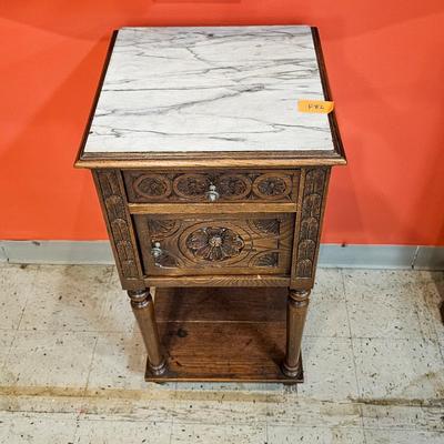 Antique Square Marble Top Occasional Stand