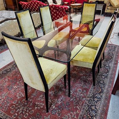 MCM Black Lacquer Glass Dining Table and 8 Chairs