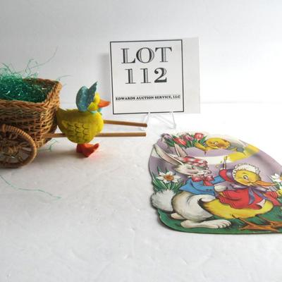 Easter Duck Pulling Tiny Cart and Older Easter Flat