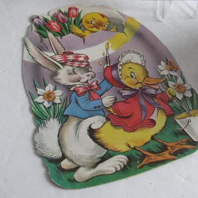 Easter Duck Pulling Tiny Cart and Older Easter Flat