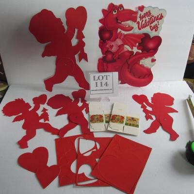 Valentine's Day Lot of Cupids, Flat, and 2 Tiny Fold Up Boxes