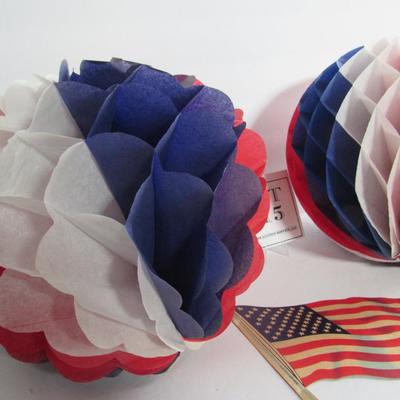 Patriotic Lot of Tissue Balls, Dennison Flag Flat and USA Hanger