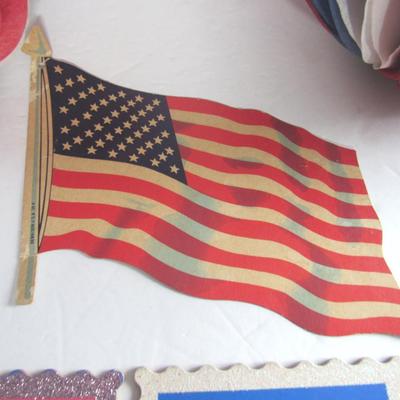 Patriotic Lot of Tissue Balls, Dennison Flag Flat and USA Hanger