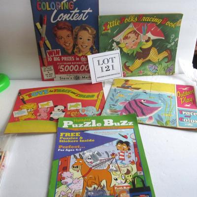 Vintage Kids Tracing Books, Coloring Contest Book, and Highlights Puzzle Buzz