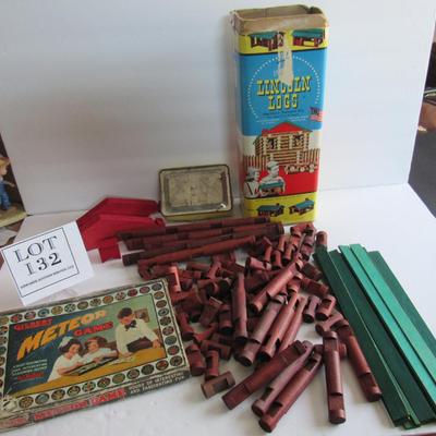 Vintage Games, Gilbert Meteor Game, Lincoln Logs, Read Description