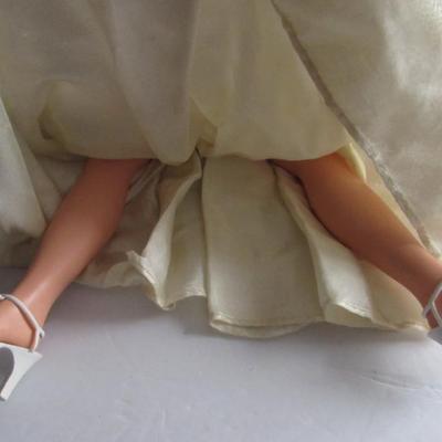 Vintage Tall Vinyl Brides Doll In Wedding Dress, Earrings, Heels, Veil, Marked AE20