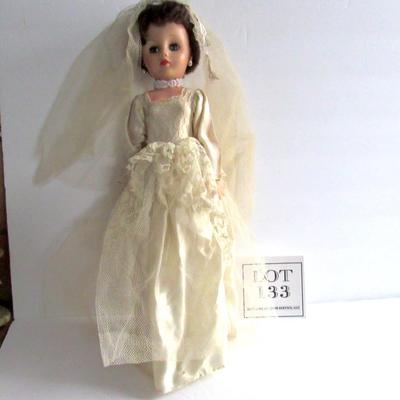 Vintage Tall Vinyl Brides Doll In Wedding Dress, Earrings, Heels, Veil, Marked AE20